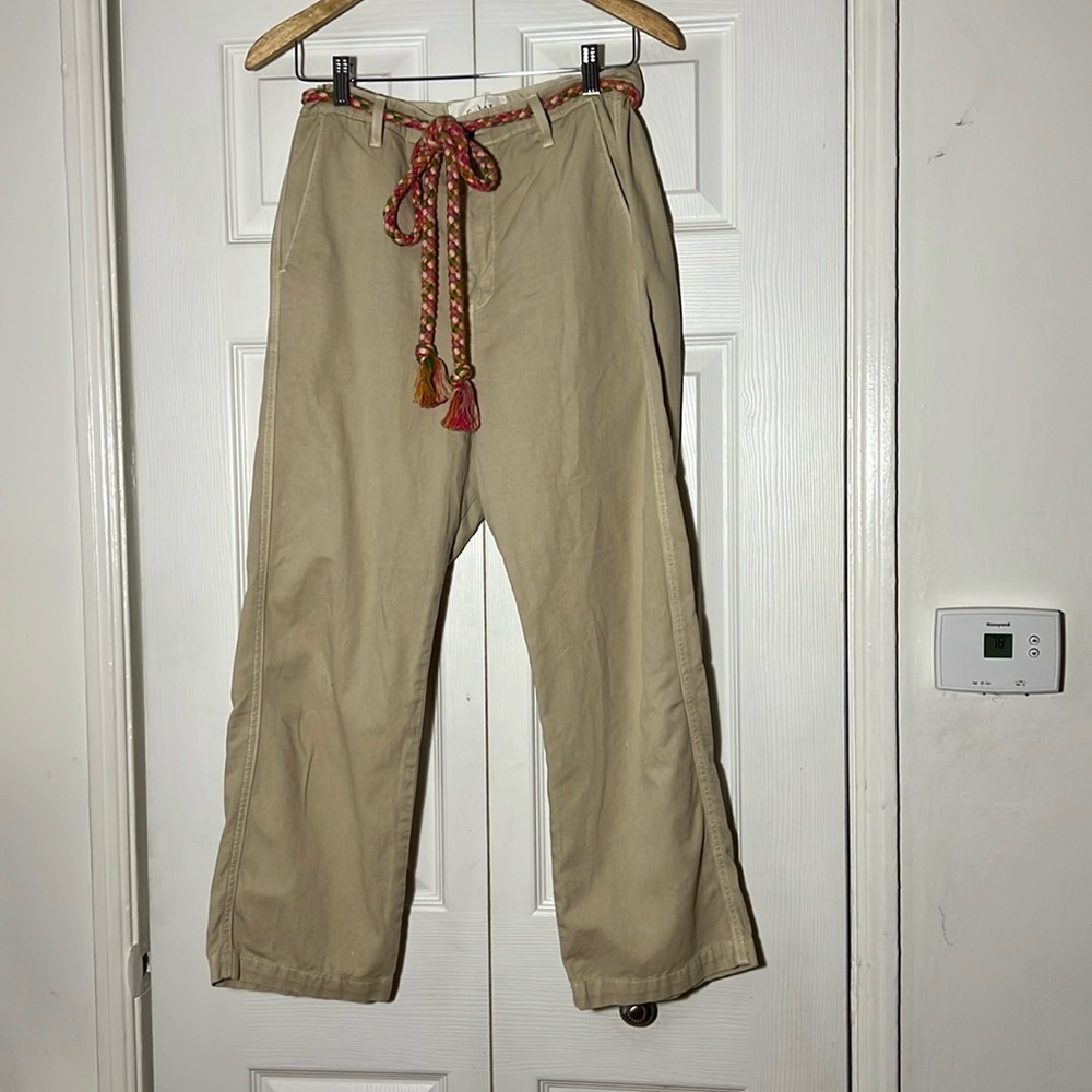 The GREAT. Tan Pant With Braided Belt 27